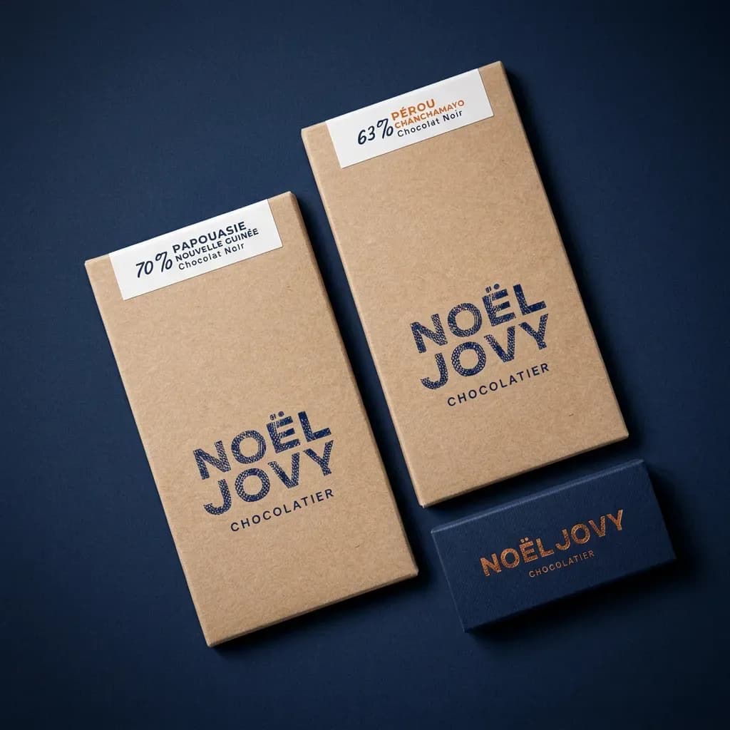 Les tablettes de chocolat et les cartes de Noël Jovy, chocolatier à Bourges
